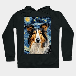 Cute Collie Dog Breed Painting in a Van Gogh Starry Night Art Style Hoodie